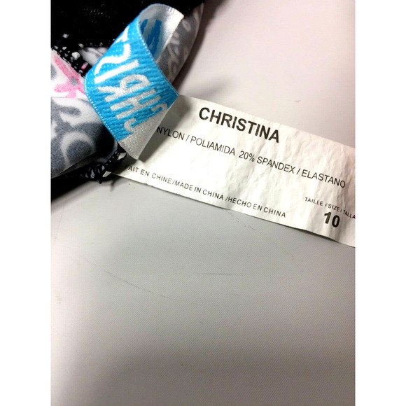 Christina Tankini Top Womens Size 10 Padded Bra Black Red Print Swim Top Modest - Picture 9 of 10